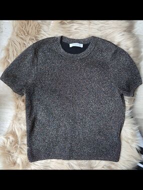 Sandro Multicolor Metallic Short-Sleeve Knit Sweater